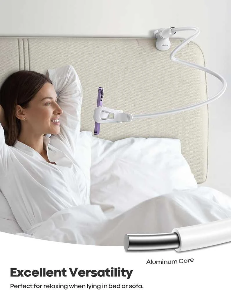 Lamicall universalus telefono laikiklis su lanksčia 85 cm žąsies kaklo rankena ir 80 mm spaustuku, baltas, STGP01-EU-W