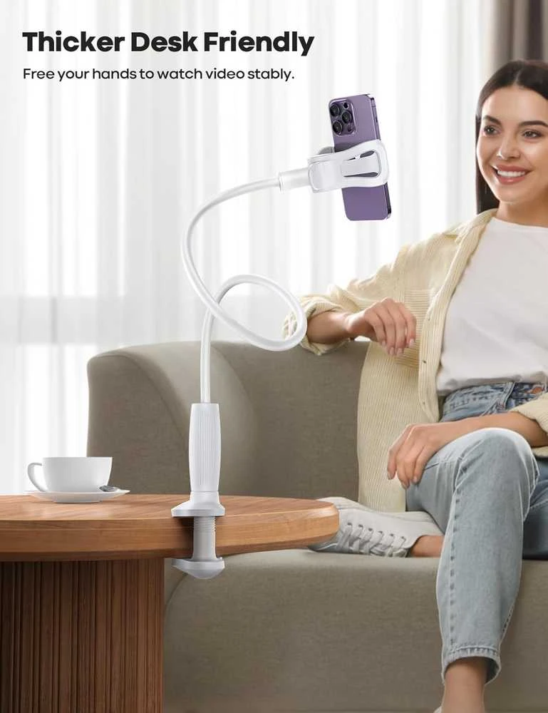 Lamicall universalus telefono laikiklis su lanksčia 85 cm žąsies kaklo rankena ir 80 mm spaustuku, baltas, STGP01-EU-W