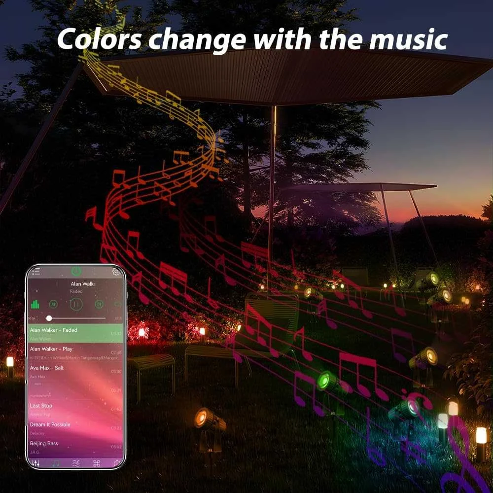 Lam(MS)pen lauko LED prožektorius su 8 RGBW LED, Bluetooth valdymu, laikmačiu, IP65, 24 W