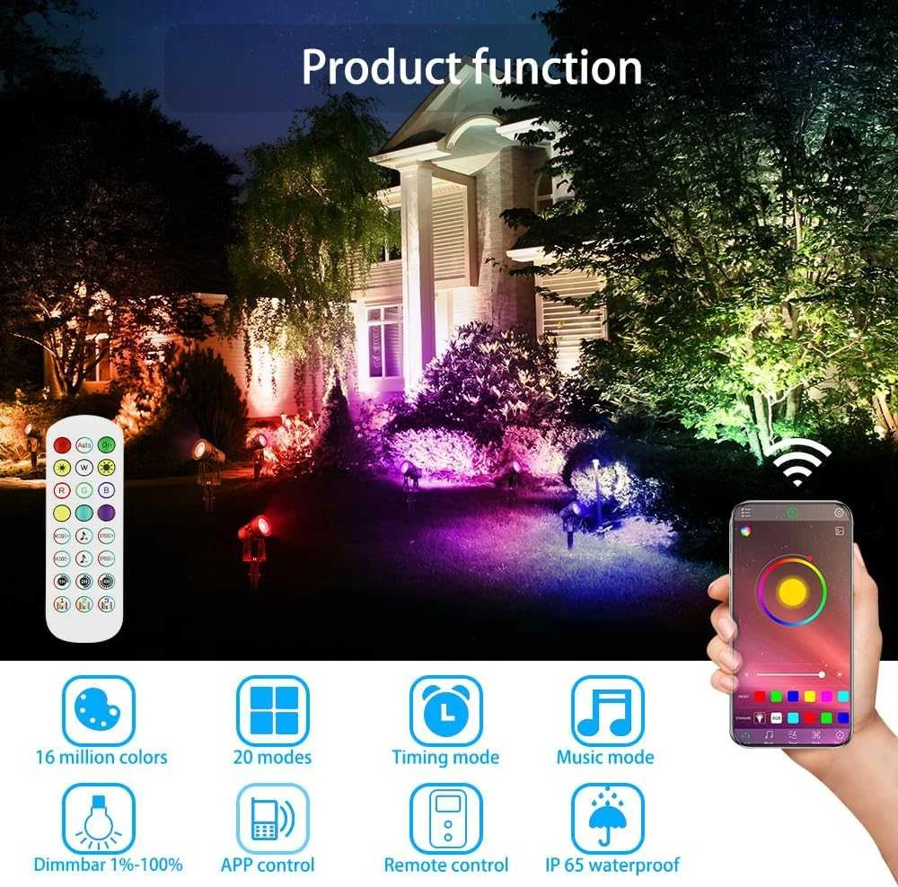 Lam(MS)pen lauko LED prožektorius su 8 RGBW LED, Bluetooth valdymu, laikmačiu, IP65, 24 W