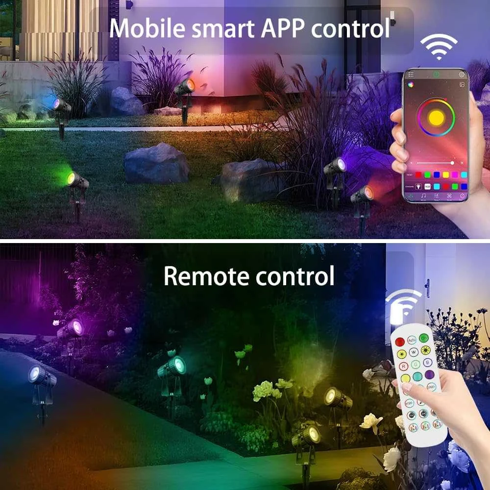 Lam(MS)pen lauko LED prožektorius su 8 RGBW LED, Bluetooth valdymu, laikmačiu, IP65, 24 W
