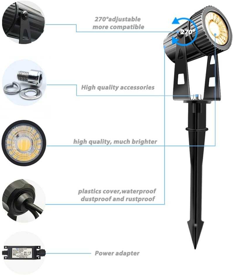 Lam(MS)pen LED sodo šviestuvų komplektas, 6 vnt., 20 W, 24 V, IP65, 2100 lm, su žemės smaigaliais, GL22-6-24V