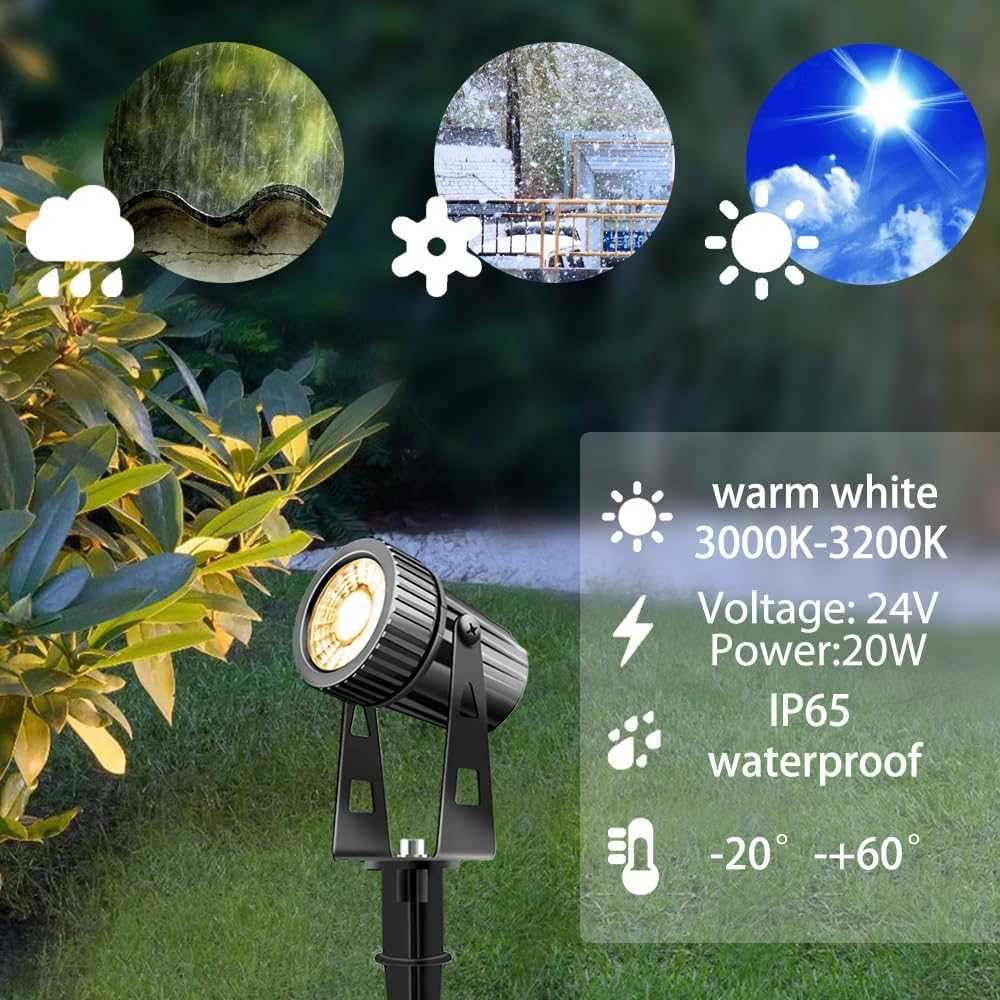 Lam(MS)pen LED sodo šviestuvų komplektas, 6 vnt., 20 W, 24 V, IP65, 2100 lm, su žemės smaigaliais, GL22-6-24V
