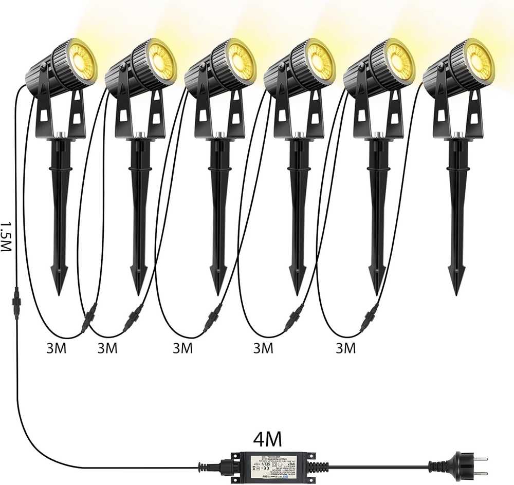 Lam(MS)pen LED sodo šviestuvų komplektas, 6 vnt., 20 W, 24 V, IP65, 2100 lm, su žemės smaigaliais, GL22-6-24V