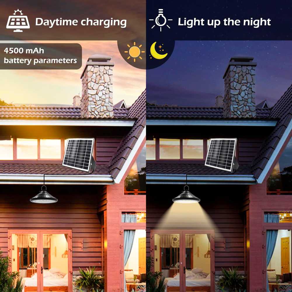 Lam(MS)pen saulės energija maitinamos LED pakabinamos lempos IP66, 3200–5200 K, 5 W, su nuotolinio valdymo pultu, 2 vnt.