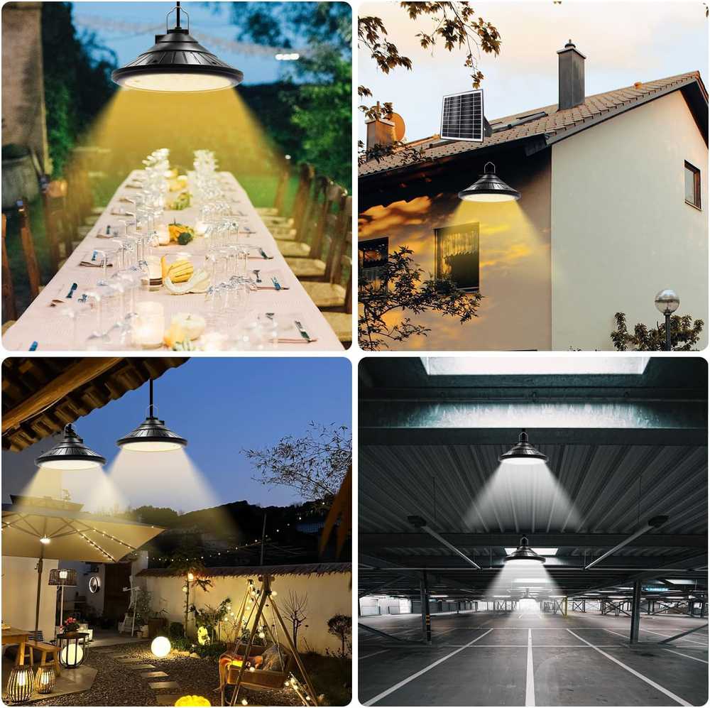 Lam(MS)pen saulės energija maitinamos LED pakabinamos lempos IP66, 3200–5200 K, 5 W, su nuotolinio valdymo pultu, 2 vnt.