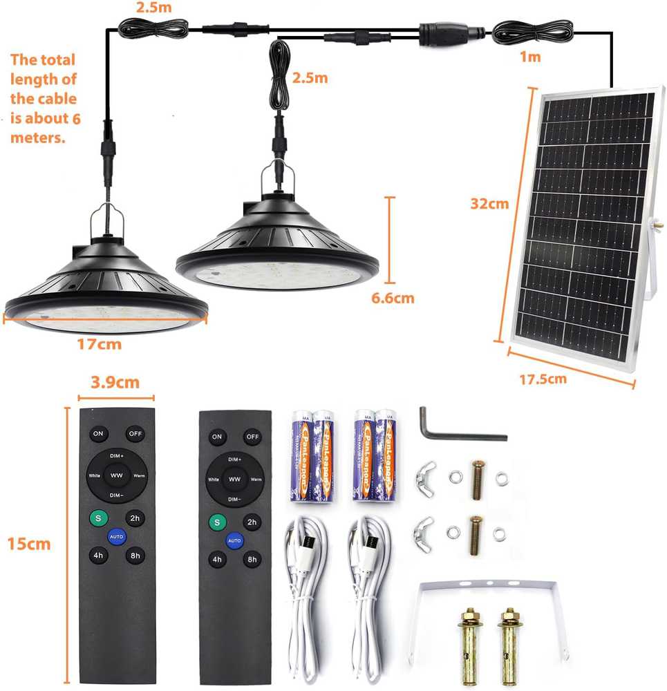 Lam(MS)pen saulės energija maitinamos LED pakabinamos lempos IP66, 3200–5200 K, 5 W, su nuotolinio valdymo pultu, 2 vnt.