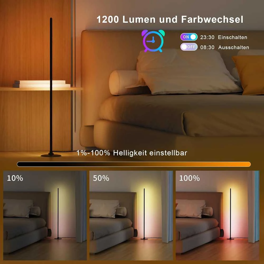 Lanmonlily išmani pastatoma LED grindų lempa, RGBICW, Wi-Fi, 16 mln. spalvų, 12 W, modelis 003