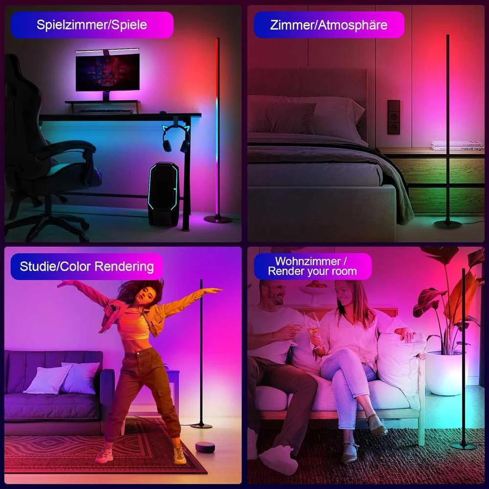 Lanmonlily išmani pastatoma LED grindų lempa, RGBICW, Wi-Fi, 16 mln. spalvų, 12 W, modelis 003