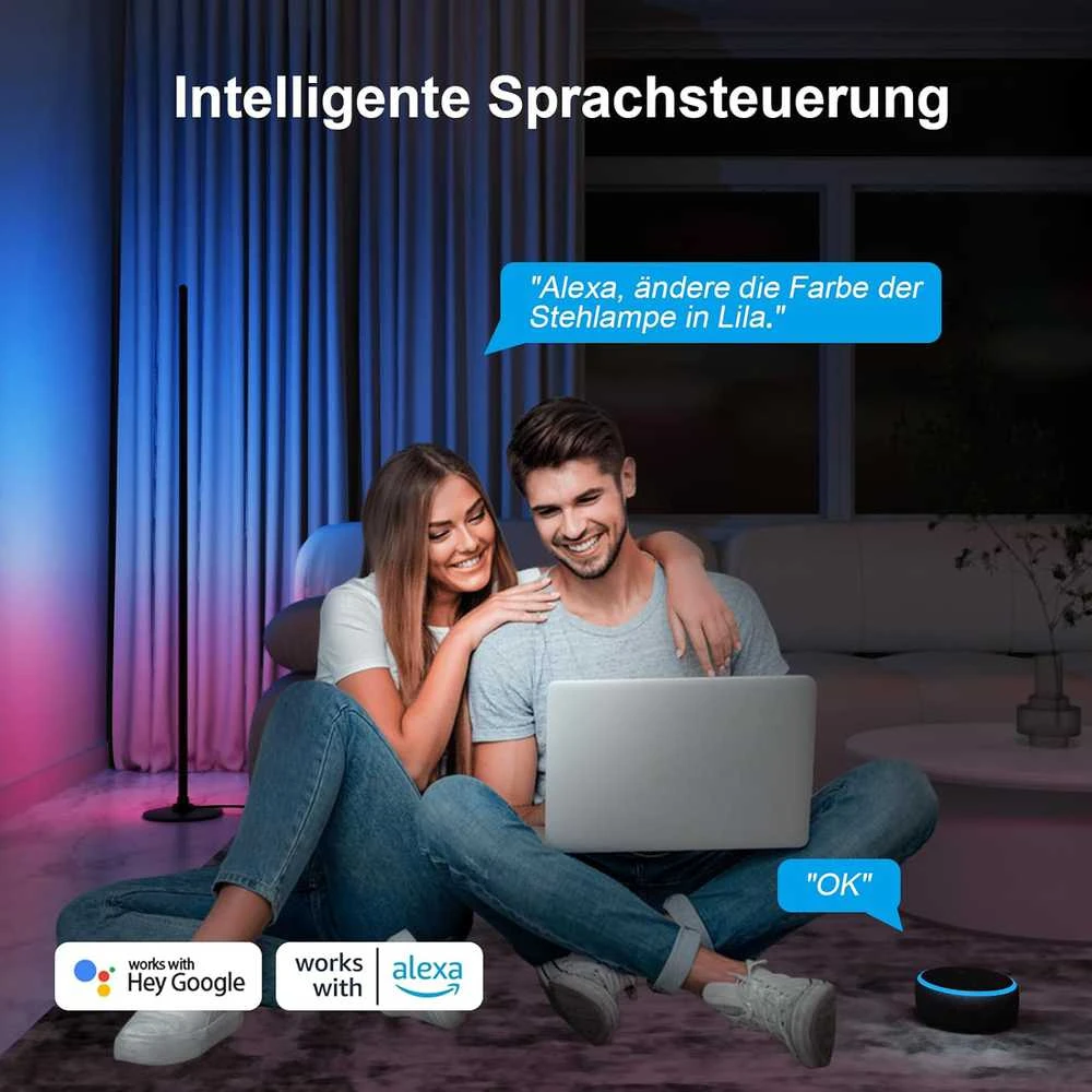 Lanmonlily išmani pastatoma LED grindų lempa, RGBICW, Wi-Fi, 16 mln. spalvų, 12 W, modelis 003