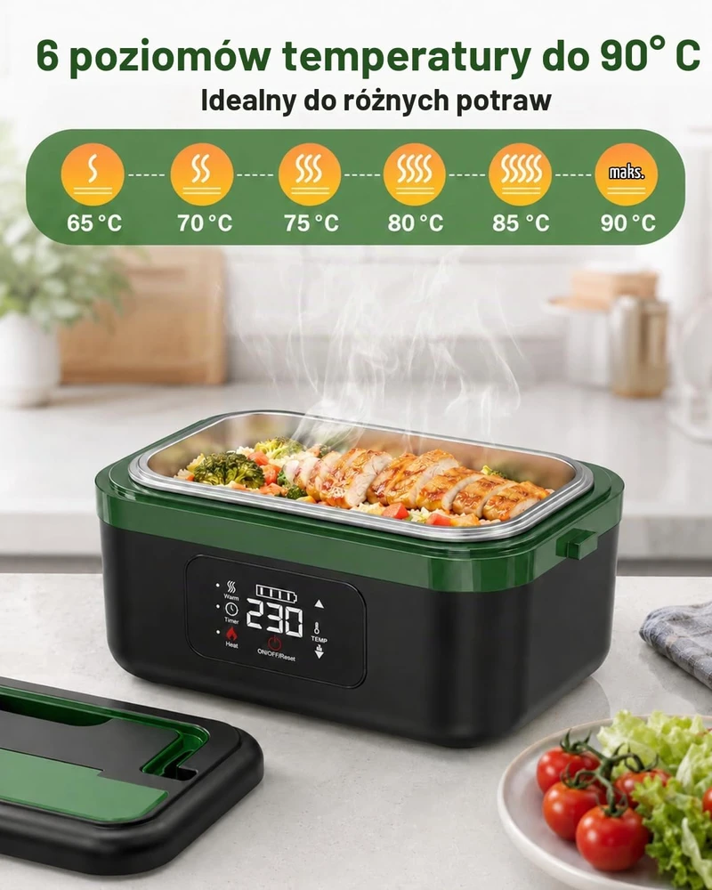 LANMOU elektrinė šildoma pietų dėžutė su 16000 mAh akumuliatoriumi, 60 W, 1,5 l