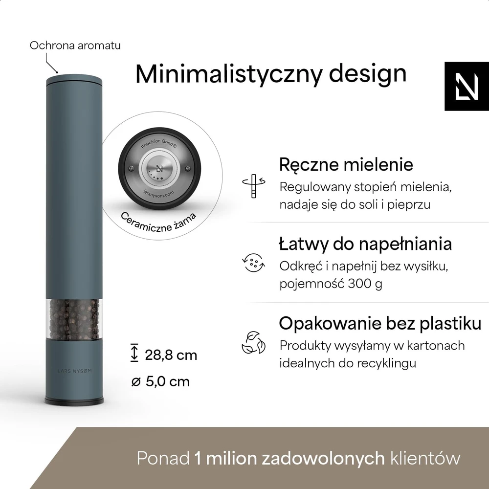 LARS NYSØM rankinis keraminis prieskonių malūnėlis 28,8 cm Lagom LAG-6-STOBLU