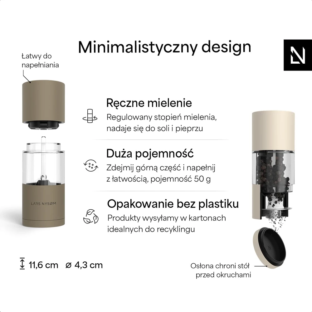 LARS NYSØM rankinių druskos ir pipirų malūnėlių rinkinys Sjæl, 2 vnt., SJA-5-TAUCRE