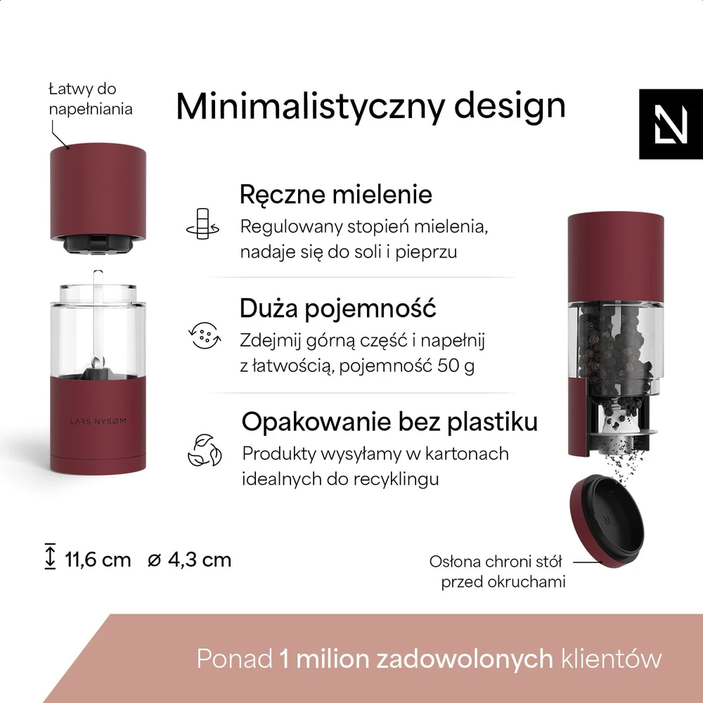 LARS NYSØM rankinių druskos ir pipirų malūnėlių rinkinys, 2 vnt., FR-D-BERRY
