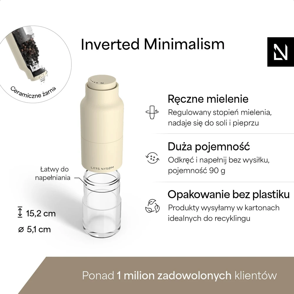 LARS NYSØM rankinių druskos ir pipirų malūnėlių rinkinys su keraminiu mechanizmu OMV-5-ALMBEI