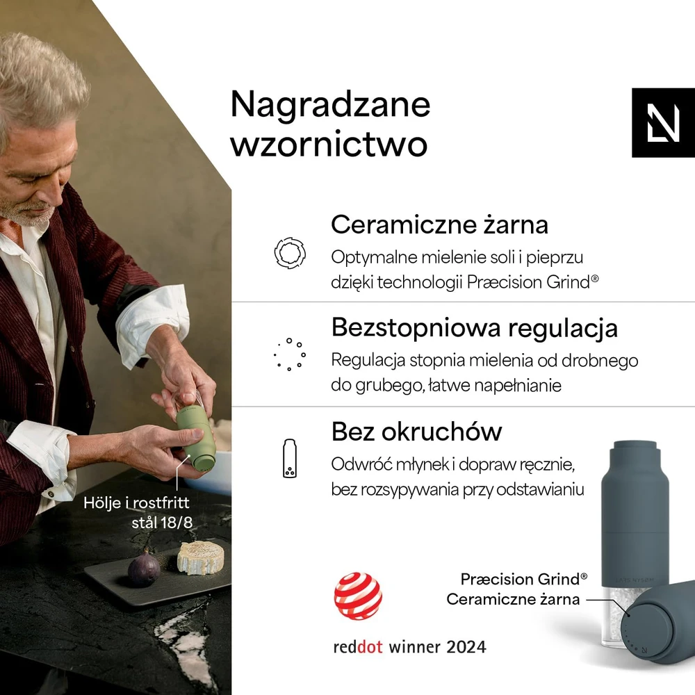 LARS NYSØM rankinių druskos ir pipirų malūnėlių rinkinys Omvendt, keraminis, OMV-5-STOBLU