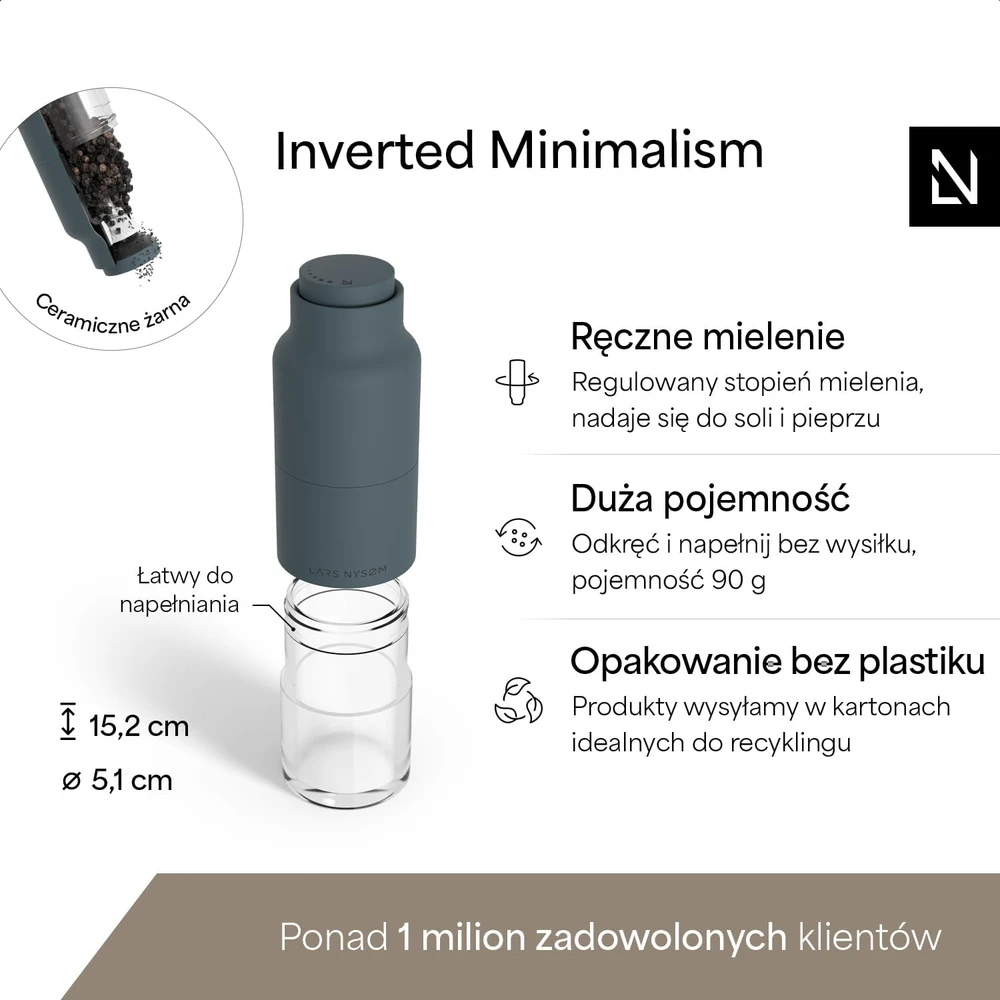 LARS NYSØM rankinių druskos ir pipirų malūnėlių rinkinys Omvendt, keraminis, OMV-5-STOBLU