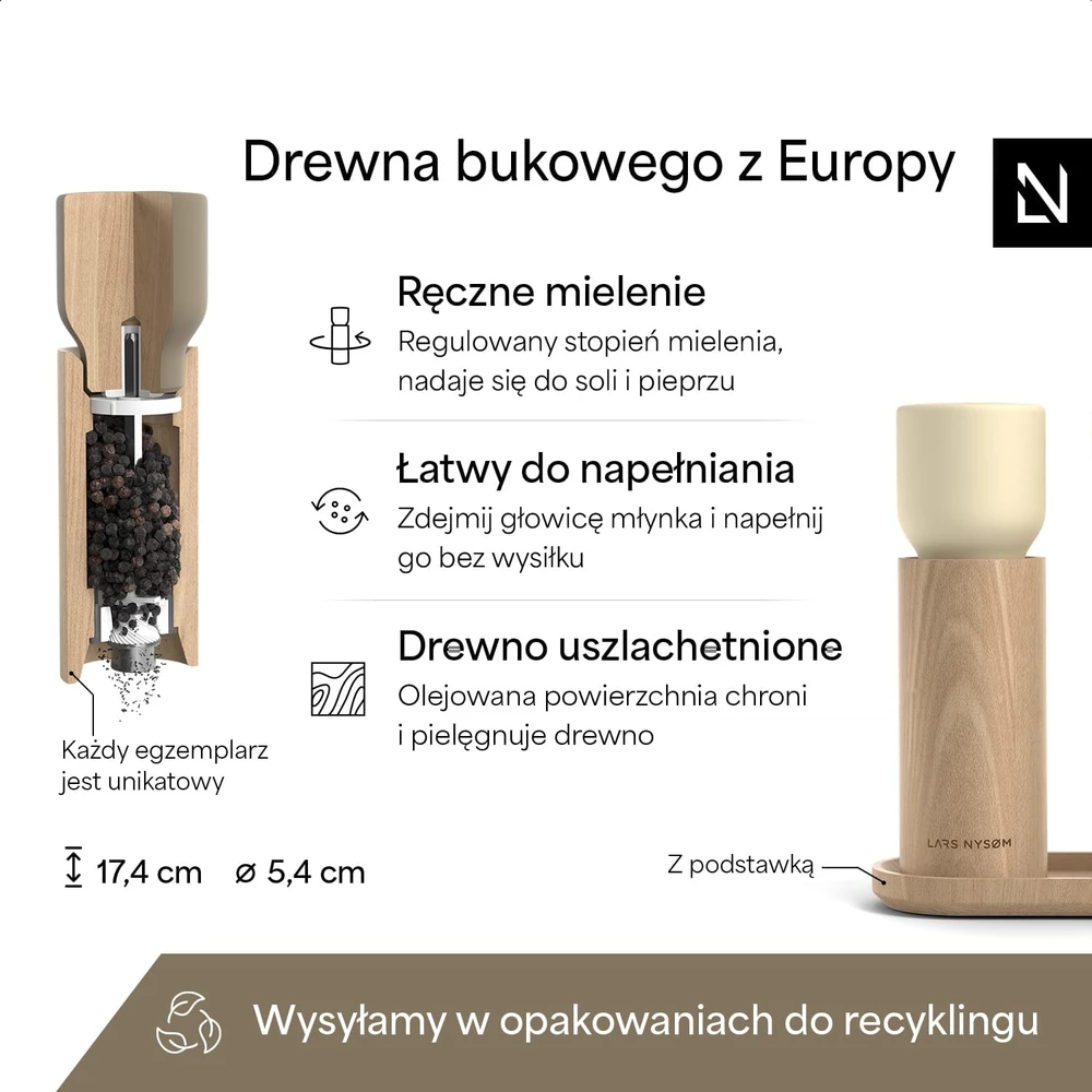 LARS NYSØM rankinių druskos ir pipirų malūnėlių rinkinys su buko medienos lentele LIG-6-TAUALM