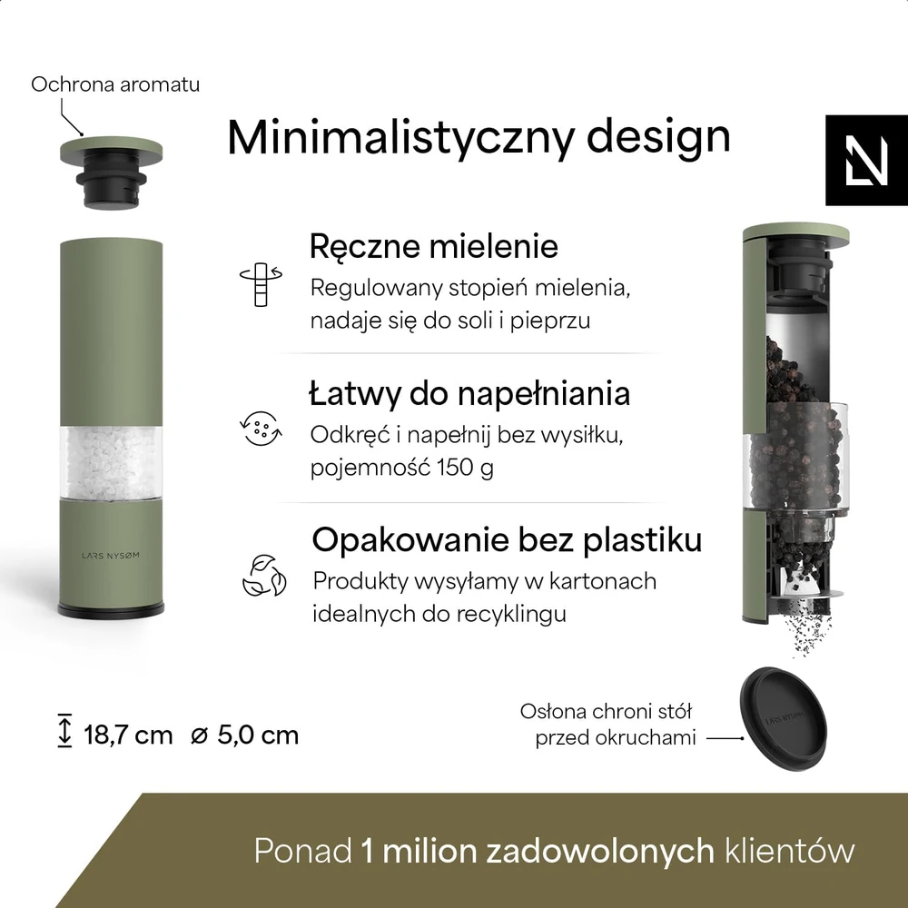 LARS NYSØM rankinių prieskonių malūnėlių rinkinys Lagom su keraminiu mechanizmu FR-E-SAGE