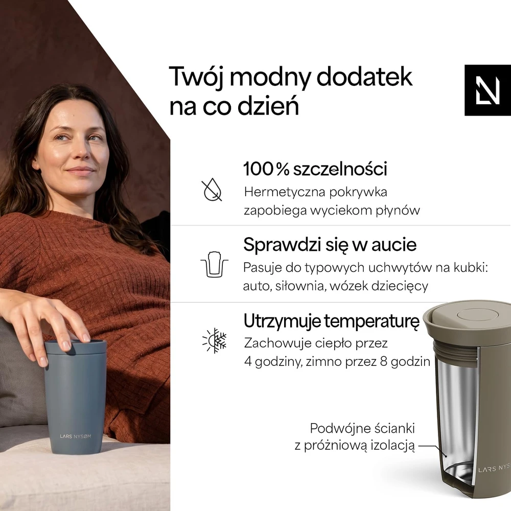 LARS NYSØM Terminis kelioninis puodelis 350 ml su Quick-Press dangteliu VAG-2-TAUBRO