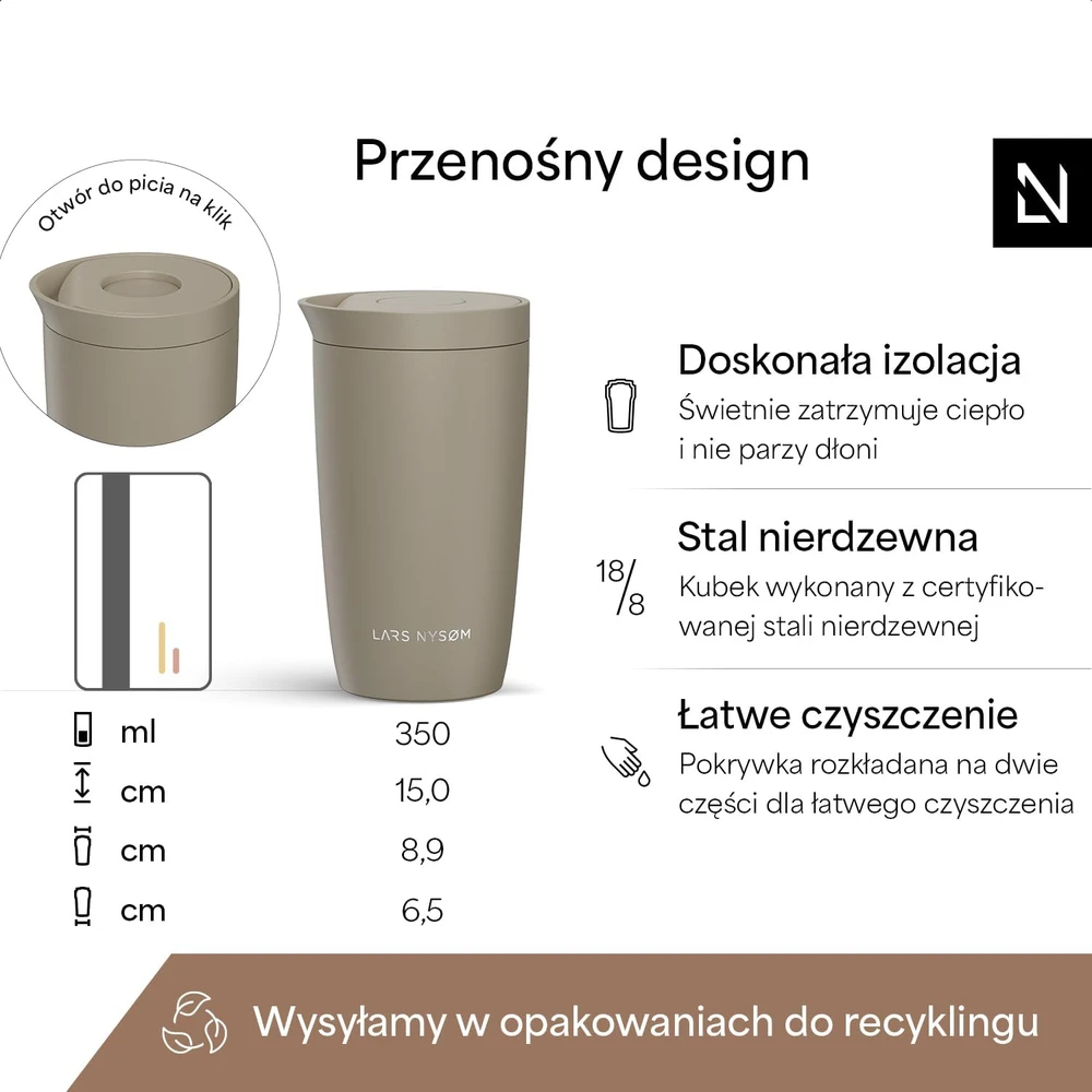 LARS NYSØM Terminis kelioninis puodelis 350 ml su Quick-Press dangteliu VAG-2-TAUBRO
