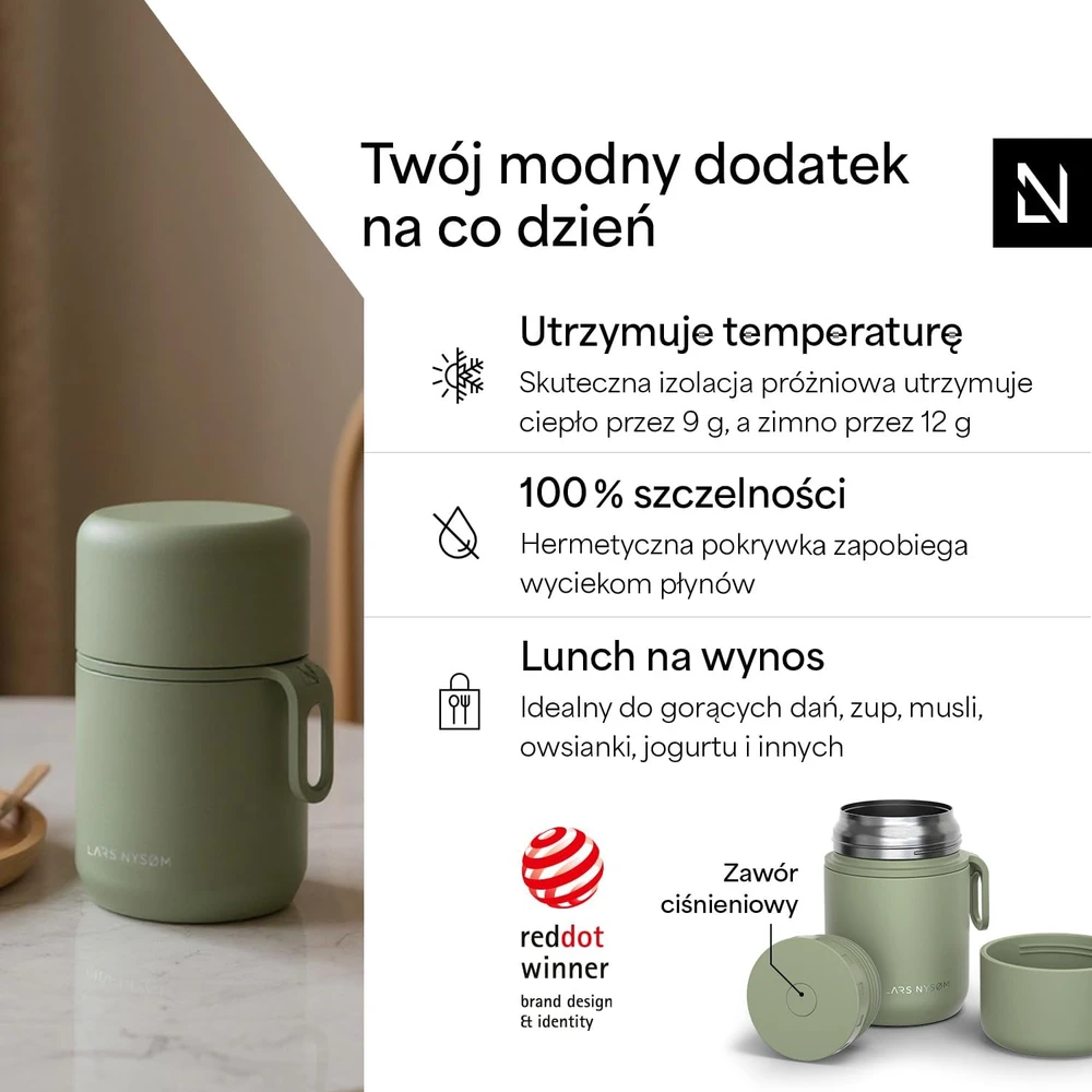 LARS NYSØM terminis maisto indas 500 ml, sandarus, žalios spalvos, NAR-3-SAGGRE