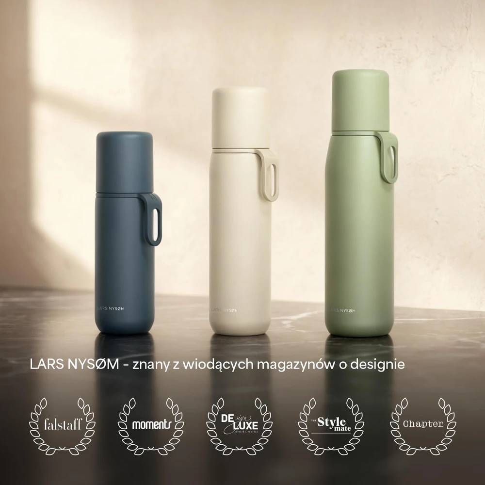 LARS NYSØM termobutelis 1000 ml su puodeliu ir nešiojimo dirželiu LUN-6-ALMBEI