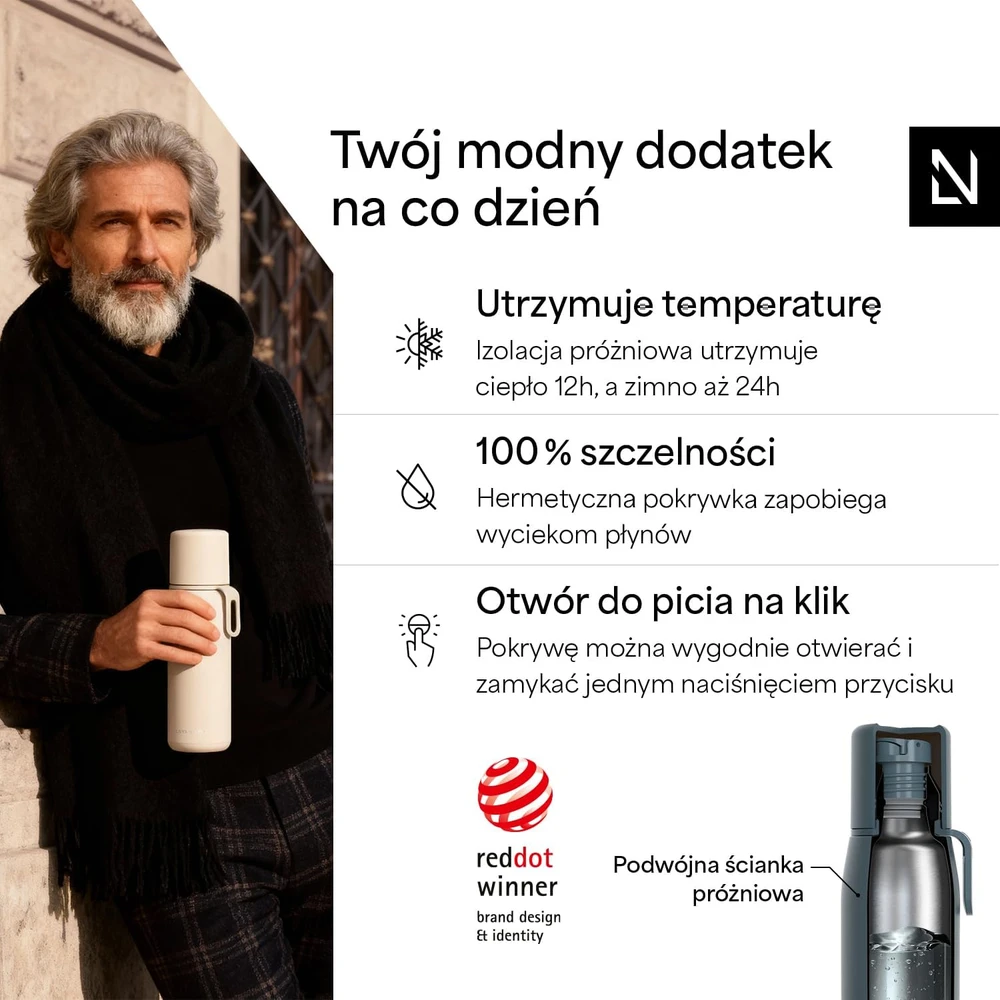 LARS NYSØM termogertuvė 1000 ml su puodeliu ir nešiojimo dirželiu LNE-6-STOBLU