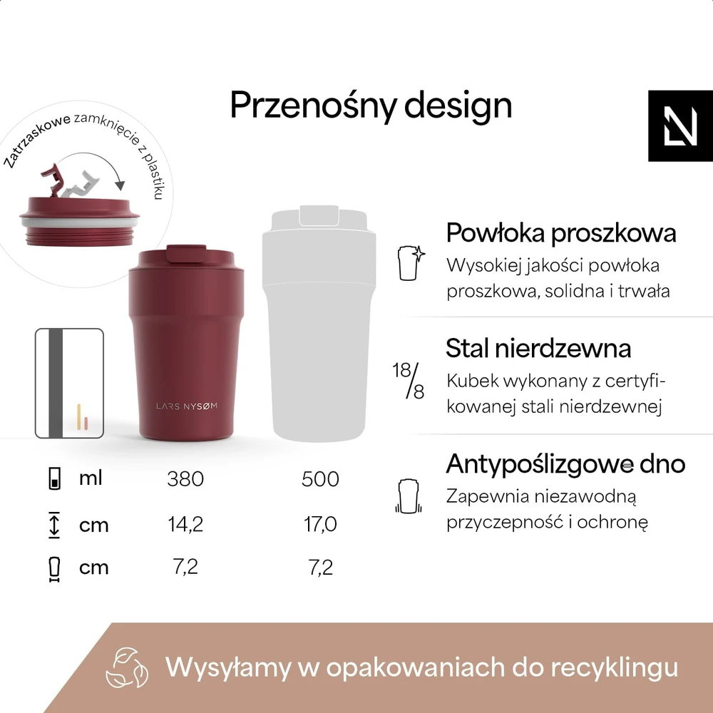 LARS NYSØM termopuodelis 380 ml, sandarus, su vakuumine izoliacija BVG-2-BERRED