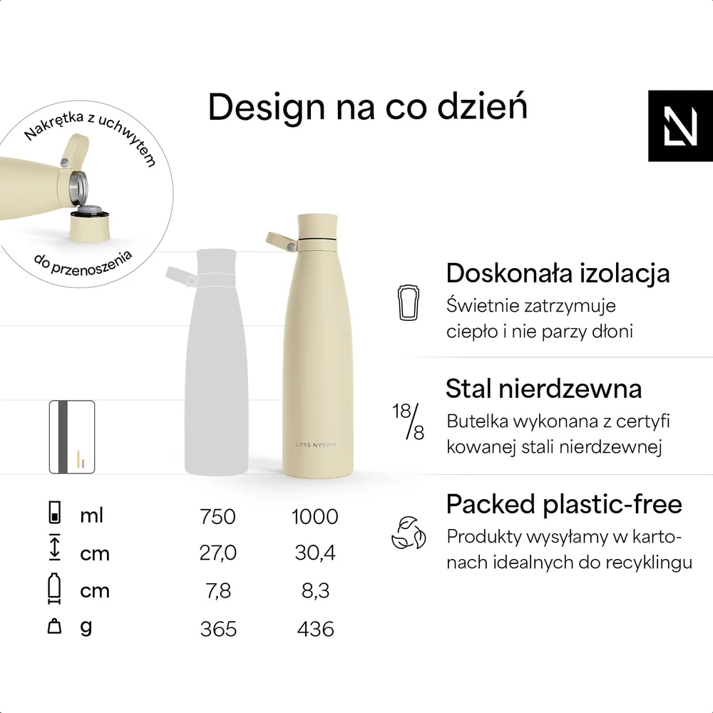 LARS NYSØM termosas-gertuvė Nåde 1000 ml iš nerūdijančiojo plieno NAD-6-PINGRE