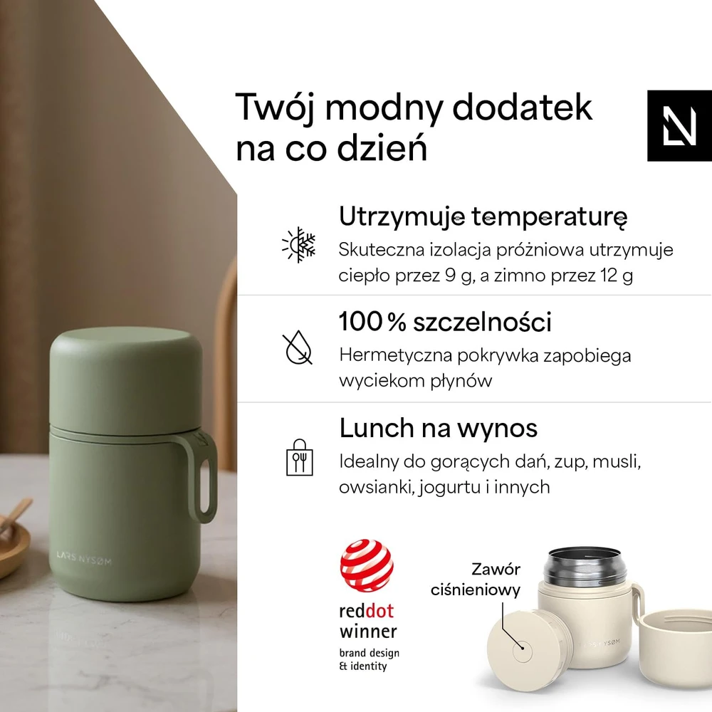 LARS NYSØM termosas maistui 350 ml, sandarus, nerūdijančiojo plieno NAR-2-CREBEI