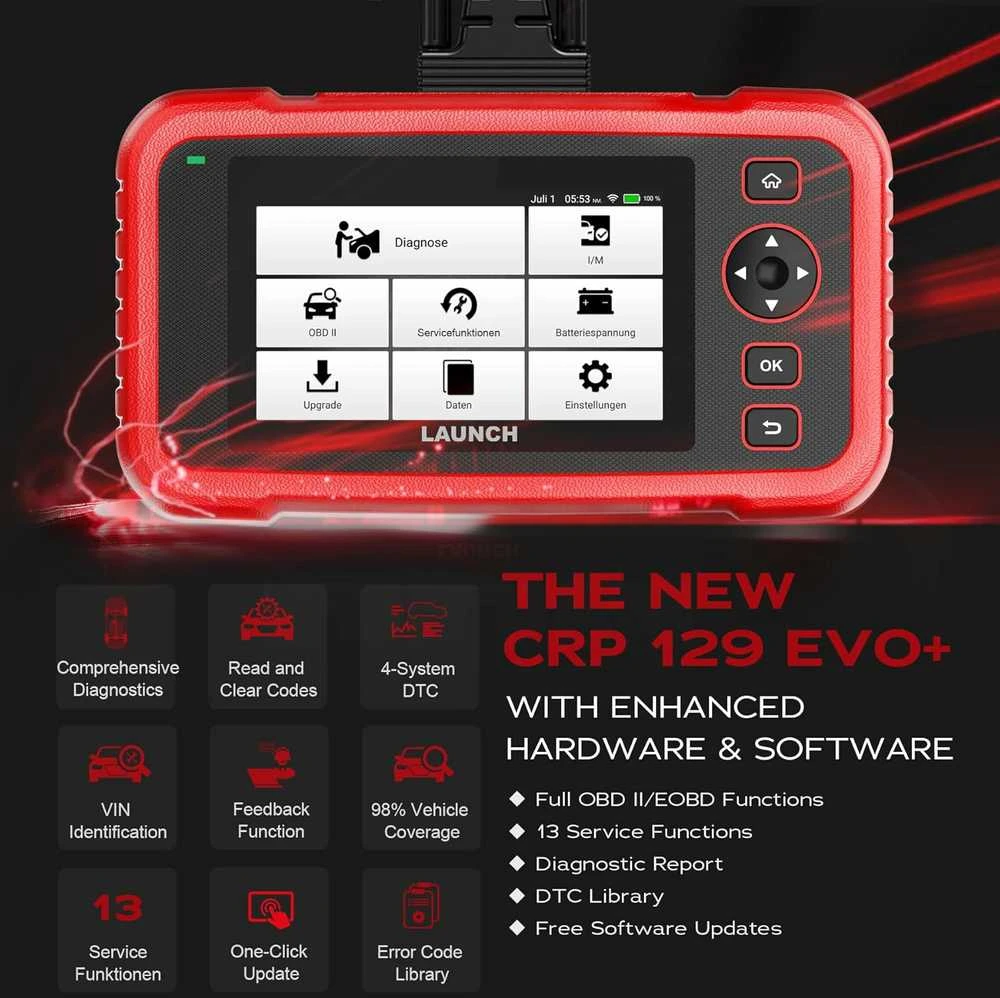 LAUNCH 129 EVO+ OBD2 automobilių diagnostikos skaitytuvas