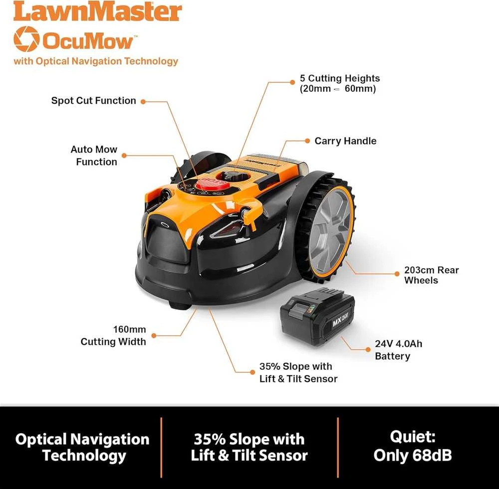 Lawnmaster robotas vejapjovė 24 V, akumuliatorinė, 10 colių pjovimo pločio, VBRM16 Combo Kit