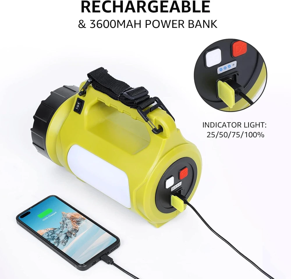LE kempingo LED žibintas su 1000 lm galingumu, 5 režimai, 3600 mAh išorinė baterija, IPX4 atsparumas