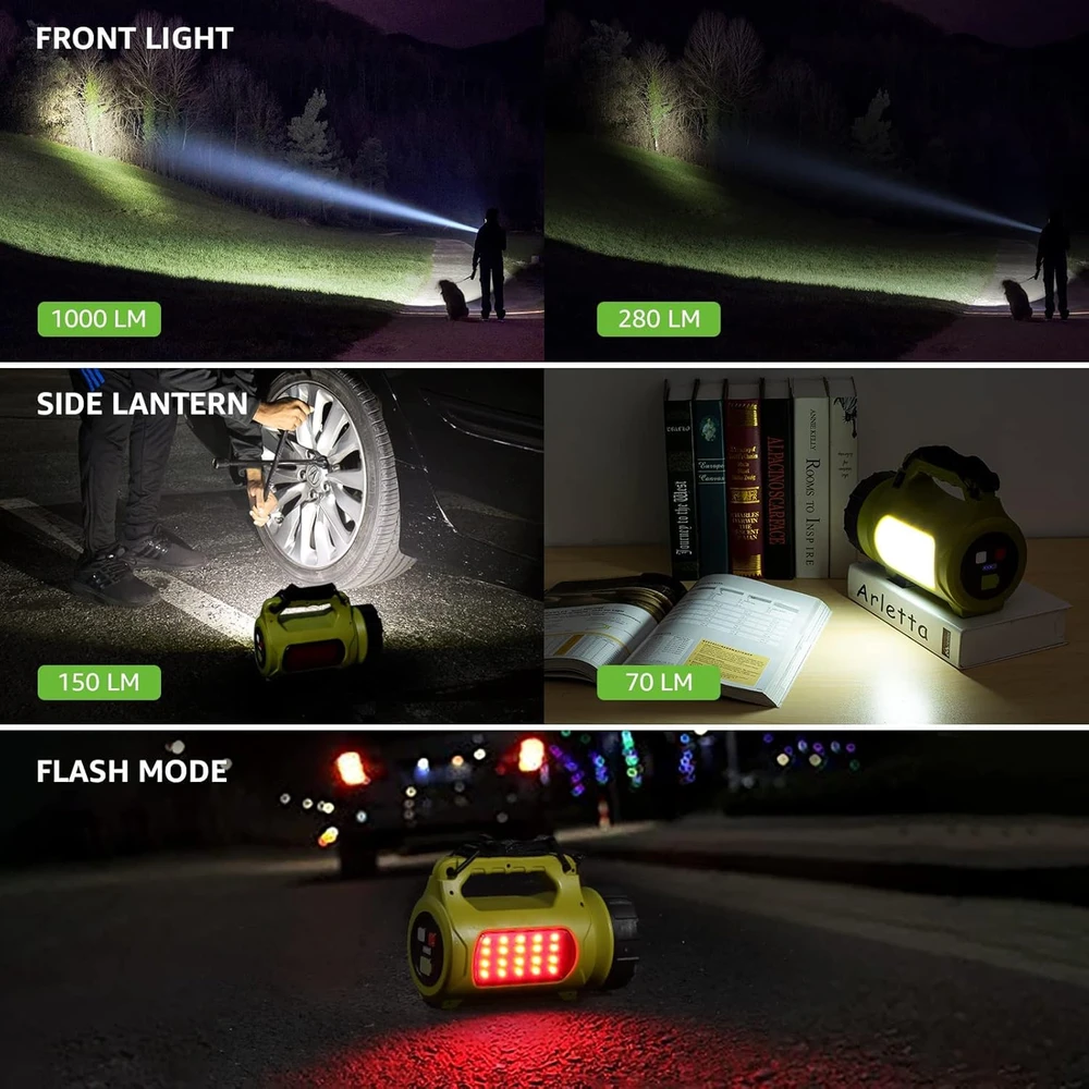 LE kempingo LED žibintas su 1000 lm galingumu, 5 režimai, 3600 mAh išorinė baterija, IPX4 atsparumas
