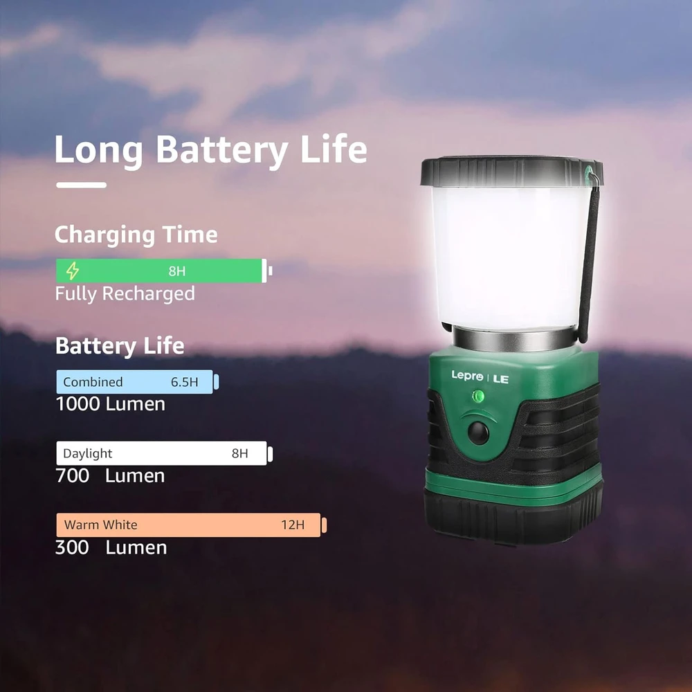 LE kempingo lempa 1000 lm LED, įkraunama, 10 W, kelių režimų, IP44, 3300008