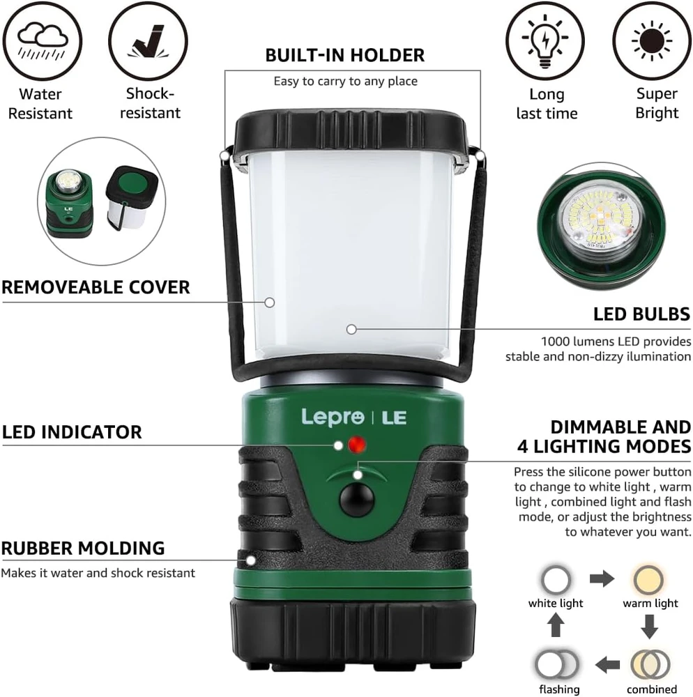 LE kempingo lempa 1000 lm LED, įkraunama, 10 W, kelių režimų, IP44, 3300008