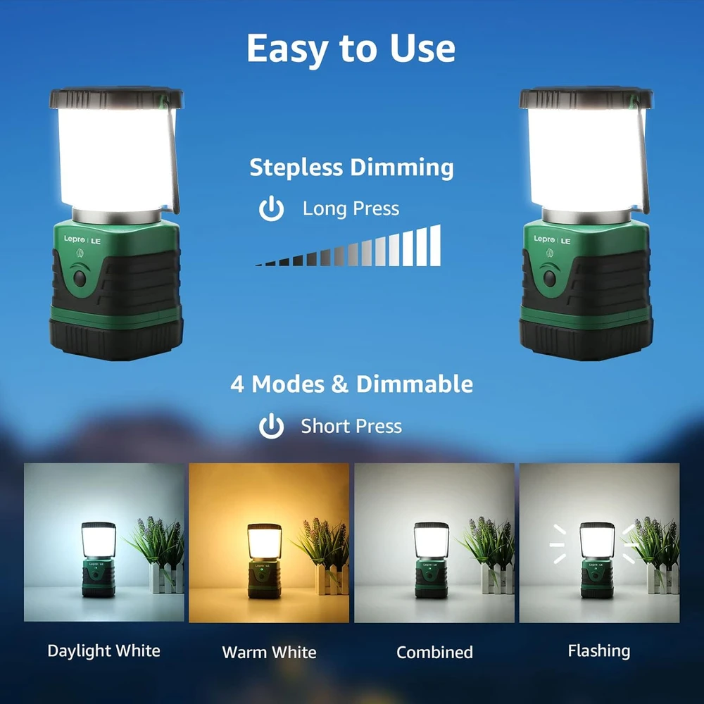 LE kempingo lempa 1000 lm LED, įkraunama, 10 W, kelių režimų, IP44, 3300008