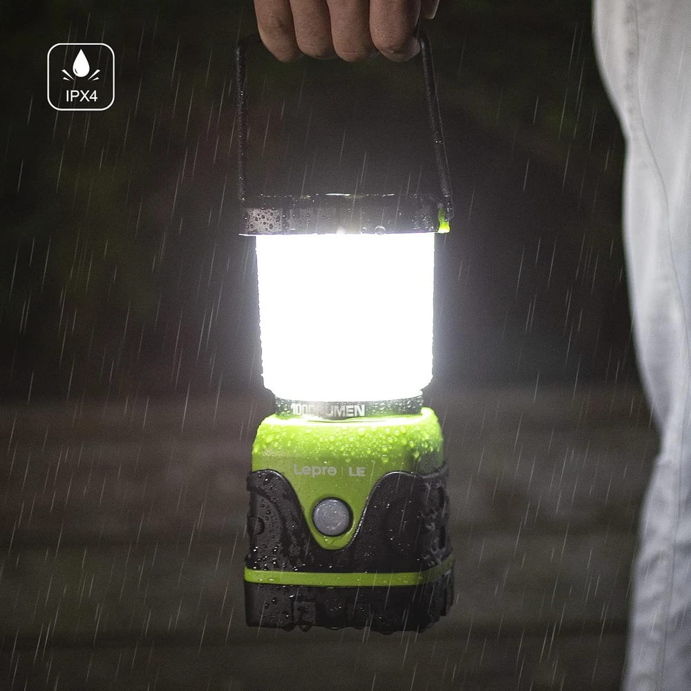 LE LED kempingo žibintas 1000 lm, reguliuojamas ryškumas, IPX4, 4 režimai, baterinis