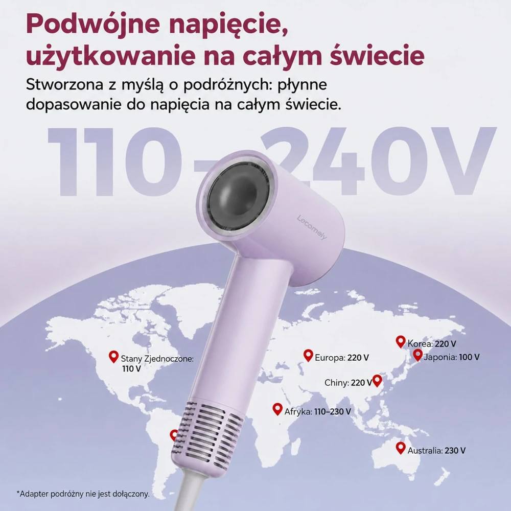 Lecomely kelioninis plaukų džiovintuvas 1200 W, dviguba įtampa, jonizacija, S4AT