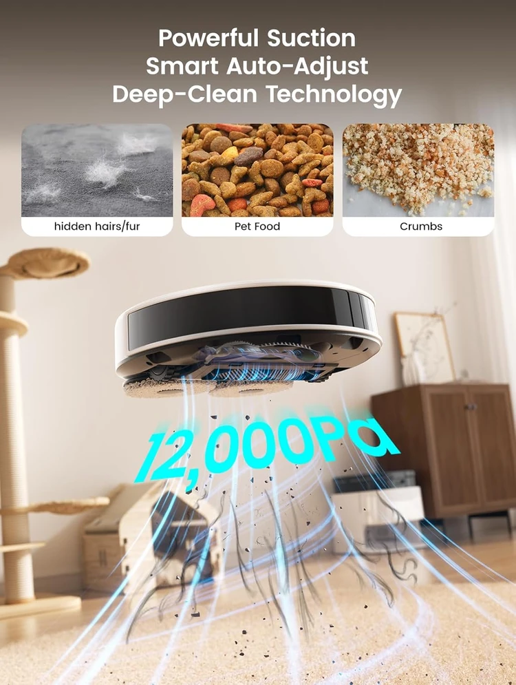 Lefant robotas siurblys-plovėjas su 12 000 Pa siurbimo galia, LiDAR navigacija, M3