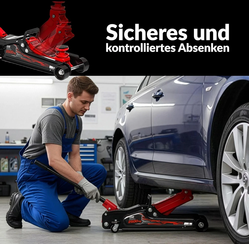 LEHMANN automobilinis hidraulinis domkratas 2,5T, kėlimo aukštis 85–360 mm, LAUHJ-2536A