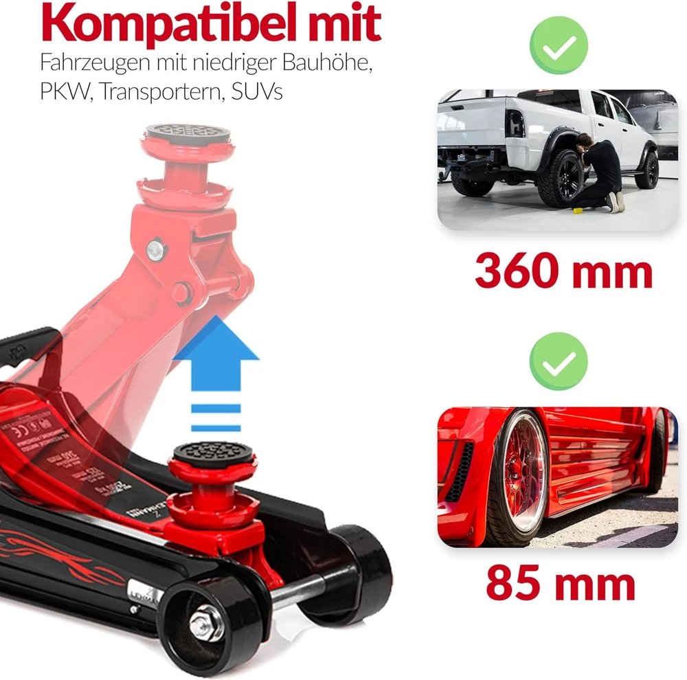 LEHMANN automobilinis hidraulinis domkratas 2,5T, kėlimo aukštis 85–360 mm, LAUHJ-2536A