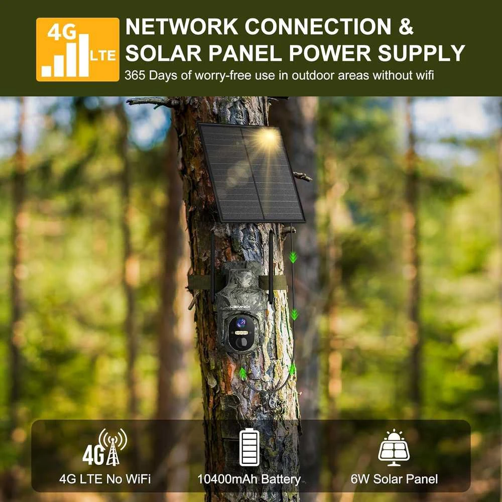 Lemnoi 4G lauko stebėjimo kamera su saulės baterija, 2 K, Wi-Fi nepriklausoma, IP66, naktinis matymas, S72