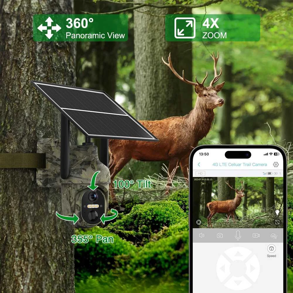 Lemnoi 4G LTE laukinė stebėjimo kamera su saulės baterija, 2 K HD, naktiniu matymu, judesio detekcija, modelis S72