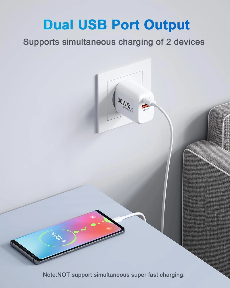 Lemsen 30 W USB-C tinklo įkroviklis su 2 m USB-C kabeliu, PD 3.0, YH-30WAC