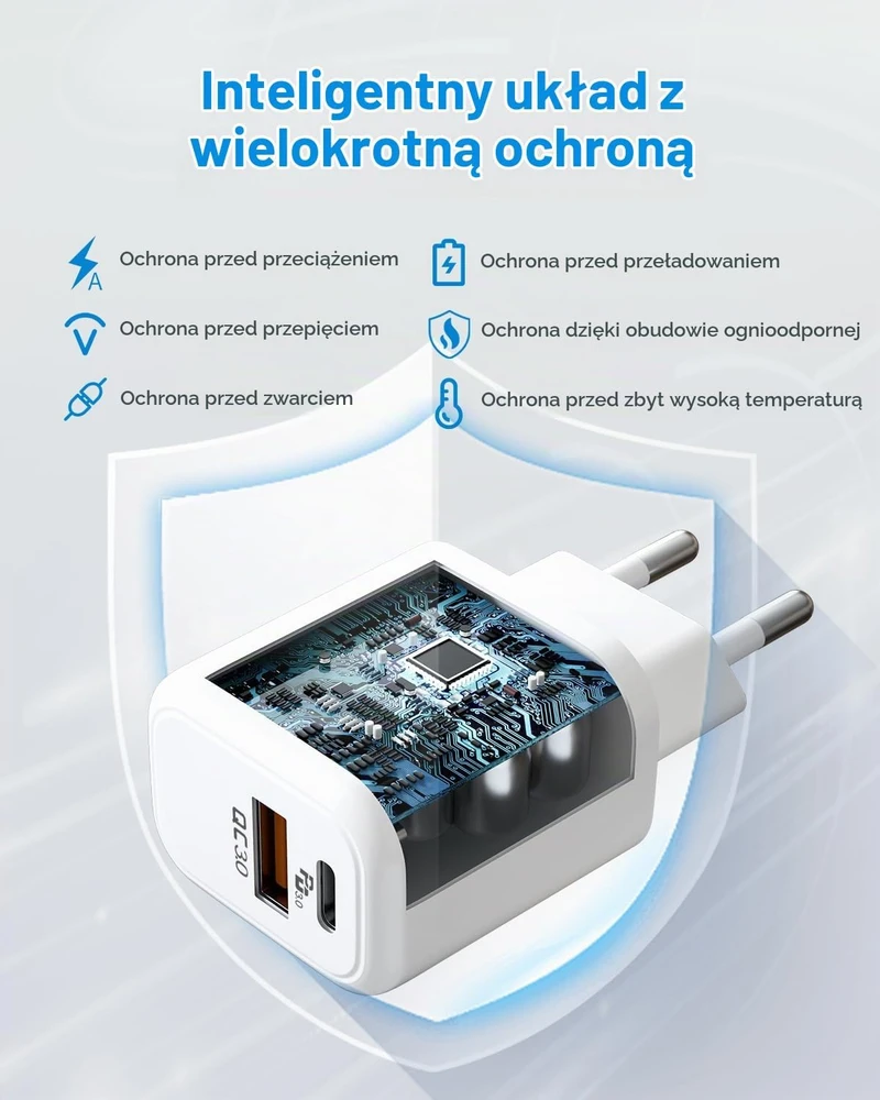 Lemsen 30 W USB-C tinklo įkroviklis su 2 m USB-C kabeliu, PD 3.0, YH-30WAC