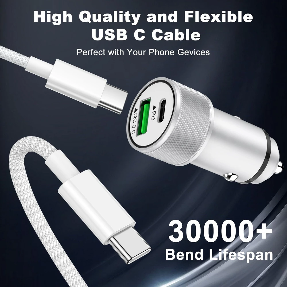 Lemsen automobilinis įkroviklis 60 W su USB-C ir USB-A jungtimis, PD 3.0, QC 3.0, JC-36UC