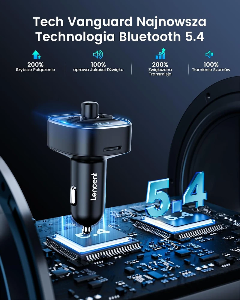 LENCENT automobilinis Bluetooth 5.4 FM siųstuvas su laisvų rankų įranga ir 48 W įkrovimu T25M
