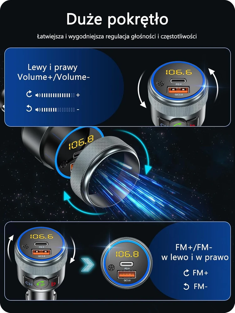 LENCENT automobilinis Bluetooth FM siųstuvas su PD 20 W ir QC 18 W įkrovimu